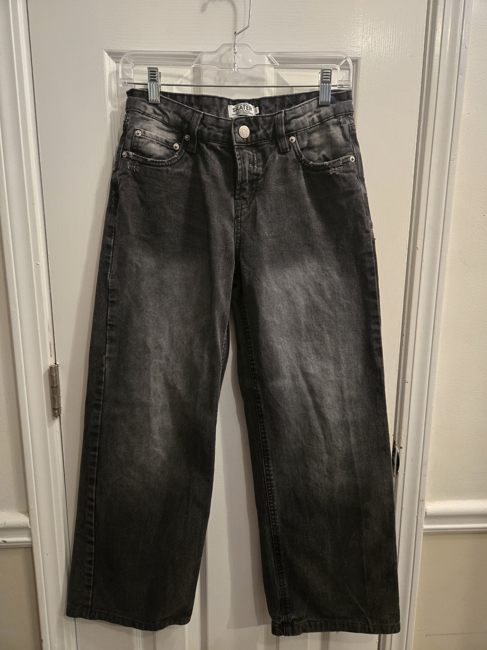 Refuge Denim Skater Low Rise Rigid Wide Leg Grunge Acid Wash Black Jeans 0